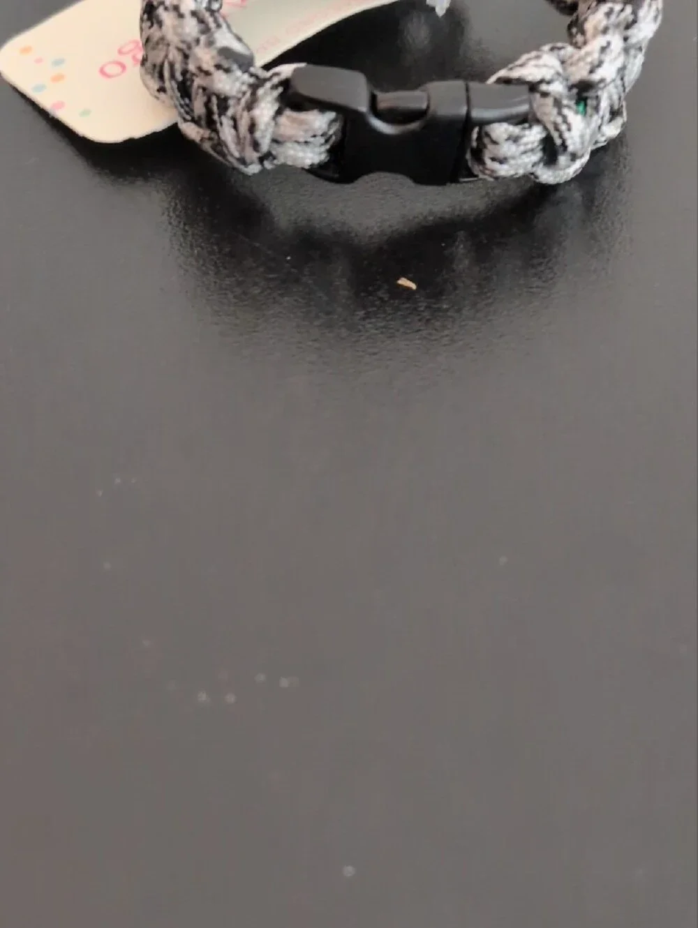 Kids Black & White Braided Paracord Bracelet with Cartoon Dog Charm. Size 6